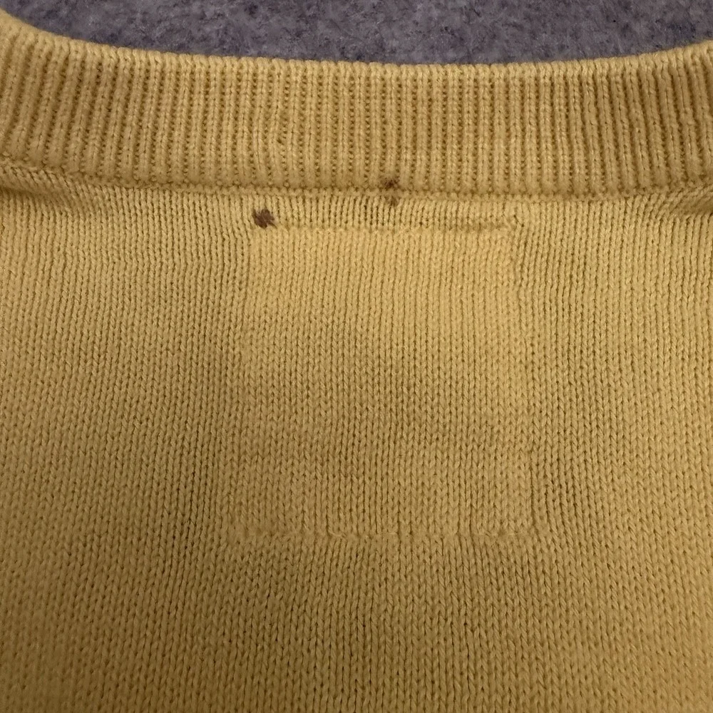 Express Men's V-Neck Pullover Sweater Lion Logo Preppy Cotton Knit Yellow Size S
